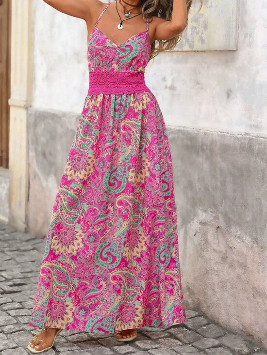 Dresses & Skirts - Multicolor Boho Women's Hollow Strap Flared Leopard Print Holiday Dress